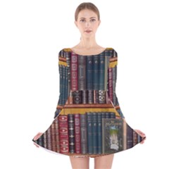 Books Library Bookshelf Bookshop Long Sleeve Velvet Skater Dress