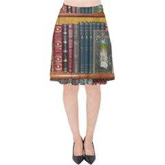 Books Library Bookshelf Bookshop Velvet High Waist Skirt by Zezheshop