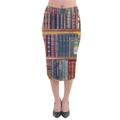 Books Library Bookshelf Bookshop Velvet Midi Pencil Skirt by Zezheshop