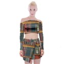 Books Library Bookshelf Bookshop Off Shoulder Top with Mini Skirt Set View1