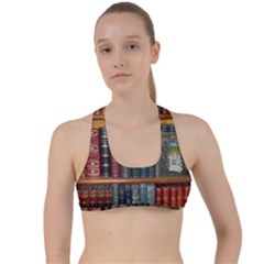 Books Library Bookshelf Bookshop Criss Cross Racerback Sports Bra by Zezheshop