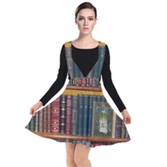 Books Library Bookshelf Bookshop Plunge Pinafore Dress by Zezheshop