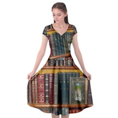 Books Library Bookshelf Bookshop Cap Sleeve Wrap Front Dress