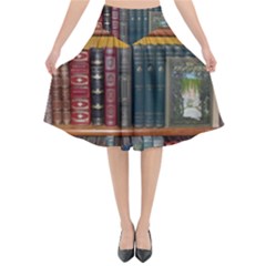 Books Library Bookshelf Bookshop Flared Midi Skirt by Zezheshop