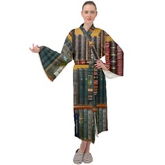 Books Library Bookshelf Bookshop Maxi Velour Kimono by Zezheshop