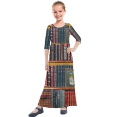 Books Library Bookshelf Bookshop Kids  Quarter Sleeve Maxi Dress by Zezheshop