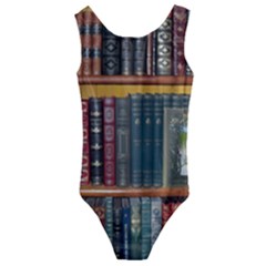 Books Library Bookshelf Bookshop Kids  Cut-out Back One Piece Swimsuit by Zezheshop