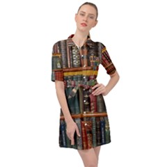 Books Library Bookshelf Bookshop Belted Shirt Dress