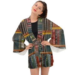 Books Library Bookshelf Bookshop Long Sleeve Kimono by Zezheshop