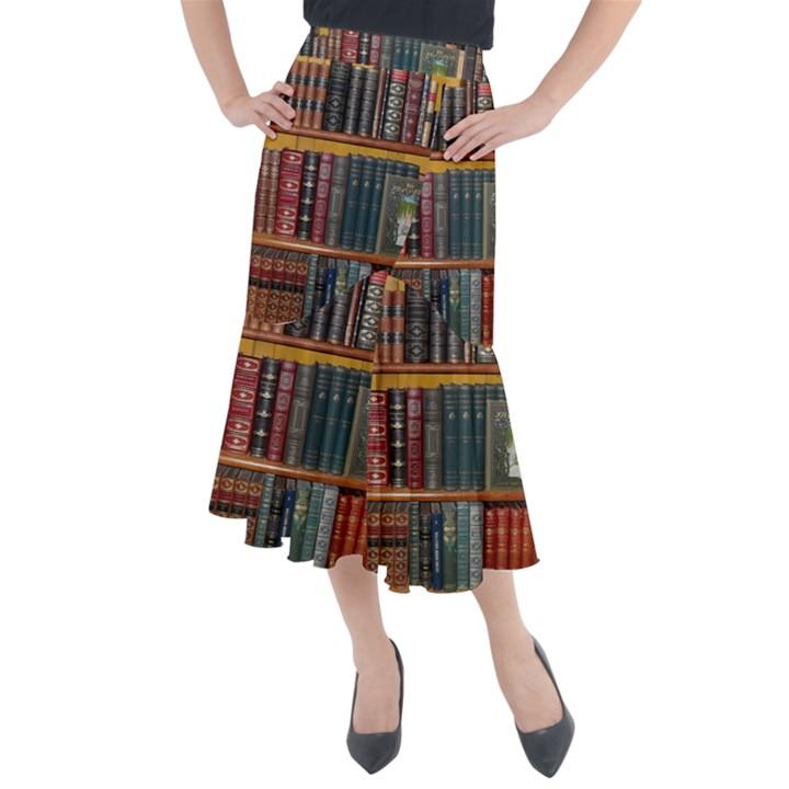 Books Library Bookshelf Bookshop Midi Mermaid Skirt