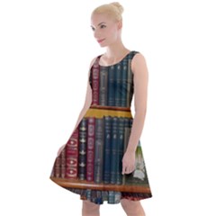 Books Library Bookshelf Bookshop Knee Length Skater Dress by Zezheshop