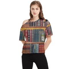 Books Library Bookshelf Bookshop One Shoulder Cut Out Tee by Zezheshop