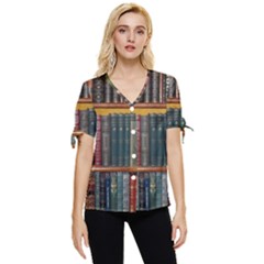 Books Library Bookshelf Bookshop Bow Sleeve Button Up Top