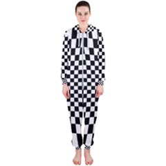 Illusion Checkerboard Black And White Pattern Hooded Jumpsuit (ladies)