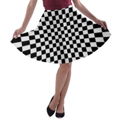 Illusion Checkerboard Black And White Pattern A-line Skater Skirt by Zezheshop