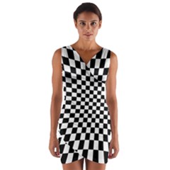 Illusion Checkerboard Black And White Pattern Wrap Front Bodycon Dress by Zezheshop