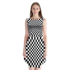 Illusion Checkerboard Black And White Pattern Sleeveless Chiffon Dress  