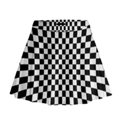 Illusion Checkerboard Black And White Pattern Mini Flare Skirt by Zezheshop