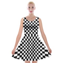 Illusion Checkerboard Black And White Pattern Velvet Skater Dress