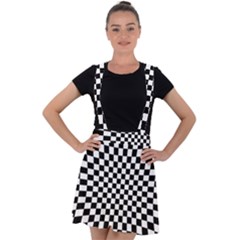 Illusion Checkerboard Black And White Pattern Velvet Suspender Skater Skirt