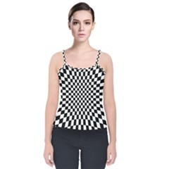 Illusion Checkerboard Black And White Pattern Velvet Spaghetti Strap Top