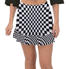 Illusion Checkerboard Black And White Pattern Fishtail Mini Chiffon Skirt by Zezheshop