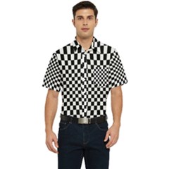 Illusion Checkerboard Black And White Pattern Men s Short Sleeve Pocket Shirt 