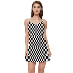 Illusion Checkerboard Black And White Pattern Short Frill Dress by Zezheshop