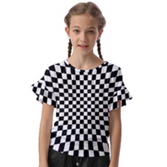 Illusion Checkerboard Black And White Pattern Kids  Cut Out Flutter Sleeves