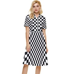 Illusion Checkerboard Black And White Pattern Button Top Knee Length Dress by Zezheshop