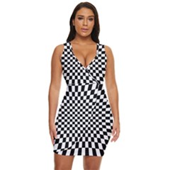 Illusion Checkerboard Black And White Pattern Draped Bodycon Dress by Zezheshop