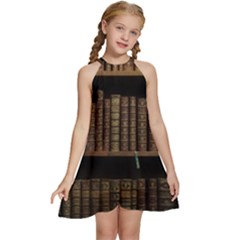 Books Covers Book Case Old Library Kids  Halter Collar Waist Tie Chiffon Dress