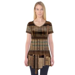 Books Bookcase Old Books Historical Short Sleeve Tunic  by Amaryn4rt