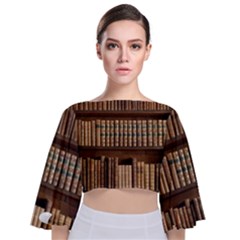 Books Bookcase Old Books Historical Tie Back Butterfly Sleeve Chiffon Top by Amaryn4rt