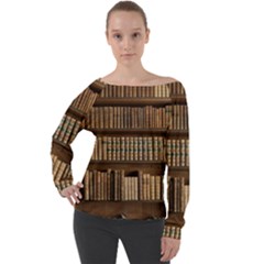 Books Bookcase Old Books Historical Off Shoulder Long Sleeve Velour Top by Amaryn4rt