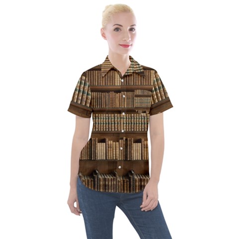 Books Bookcase Old Books Historical Women s Short Sleeve Pocket Shirt by Amaryn4rt