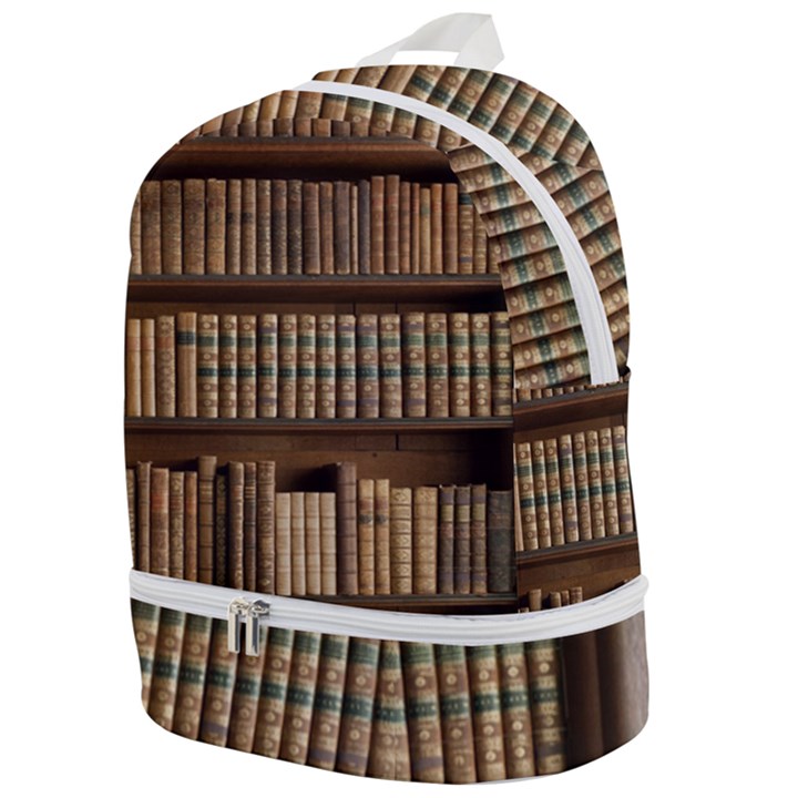 Books Bookcase Old Books Historical Zip Bottom Backpack