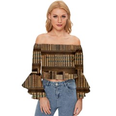 Books Bookcase Old Books Historical Off Shoulder Flutter Bell Sleeve Top by Amaryn4rt