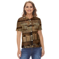 Books Bookcase Old Books Historical Women s Short Sleeve Double Pocket Shirt