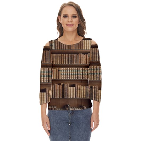 Books Bookcase Old Books Historical Cut Out Wide Sleeve Top by Amaryn4rt