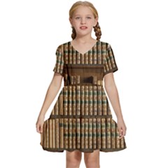 Books Bookcase Old Books Historical Kids  Short Sleeve Tiered Mini Dress