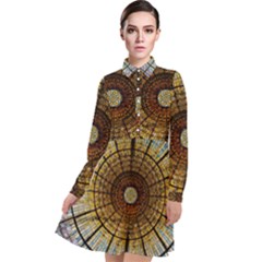 Barcelona Stained Glass Window Long Sleeve Chiffon Shirt Dress