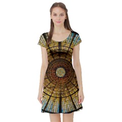 Barcelona Stained Glass Window Short Sleeve Skater Dress by Amaryn4rt