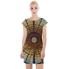 Barcelona Stained Glass Window Cap Sleeve Bodycon Dress by Amaryn4rt