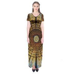 Barcelona Stained Glass Window Short Sleeve Maxi Dress by Amaryn4rt