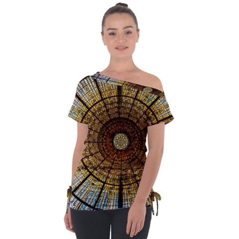 Barcelona Stained Glass Window Off Shoulder Tie-up Tee by Amaryn4rt