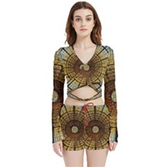 Barcelona Stained Glass Window Velvet Wrap Crop Top And Shorts Set by Amaryn4rt