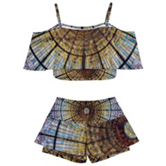 Barcelona Stained Glass Window Kids  Off Shoulder Skirt Bikini by Amaryn4rt