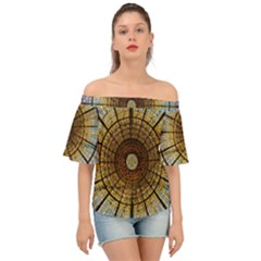 Barcelona Stained Glass Window Off Shoulder Short Sleeve Top by Amaryn4rt