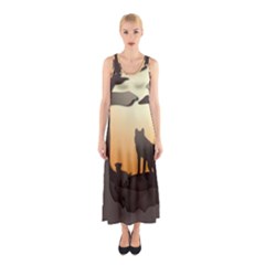 Vectors Painting Wolves Nature Forest Sleeveless Maxi Dress by Amaryn4rt